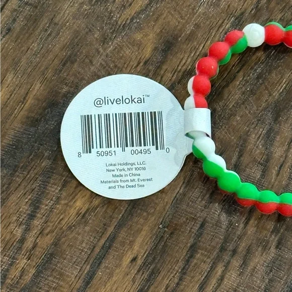 Lokai Red, White & Green Bracelet Size M - Picture 4 of 4